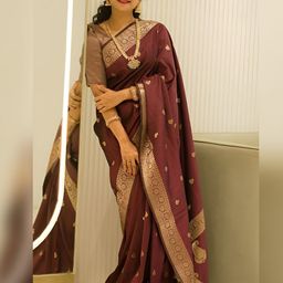 Vastravatika Kanjeevaram Soft Lichi Zari Saree With Unstitched Blouse Piece-picture-5