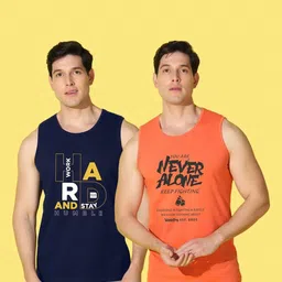 WOOSTRO Men Pack of 2 Typography Printed Round Neck Cotton Slim Fit Sports T-shirts image 4