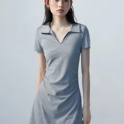 LULU & SKY Women Solid Short Sleeves Shirt Dress-image-50