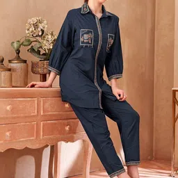 Kaftanize Embroidered Shirt Collar Tunic & Trousers Co-Ords image 3