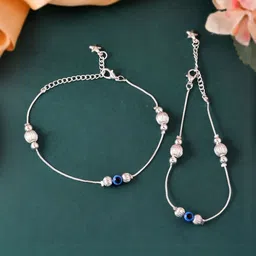 Sangria Silver-Plated Artificial Beads Evil Eye Anklet-image-3