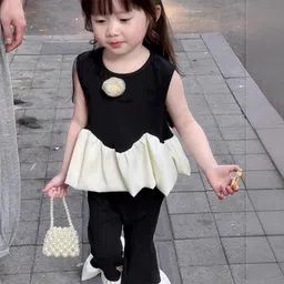 LULU & SKY Girls Colourblocked Pure Cotton Top With Trousers-picture-27