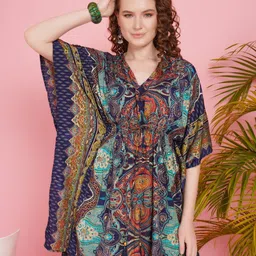 Boholyfe Ethnic Motifs Printed Batwing Sleeve Kaftan Mini Dress-picture-12