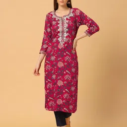 SANAA Women Floral Printed Gotta Patti Straight Kurta-picture-29