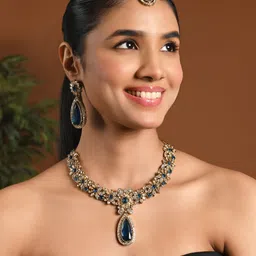 I Jewels Gold Plated Artificial Stones Studded Necklace With Earrings & Maang Tika-picture-32