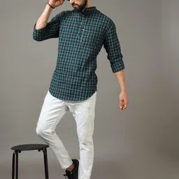 AIDAN PAUL Men Checked Cotton Straight Kurta image 4