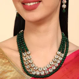 Dhivara Gold Plated Kundan Studded & Beaded Jewellery Set image 2
