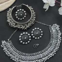 NAMAN ARTS Silver-Plated Oxidised Jewellery Set-picture-27