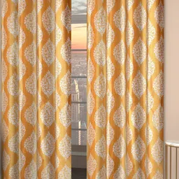 GEET CREATIONS Softy-Damas Gold Toned & White 2 Pieces Printed Room Darkening Door Curtain-image-59