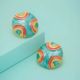 Kushal's Fashion Jewellery Gold-Plated Enamelled Circular Shaped Studs Earrings-picture-25