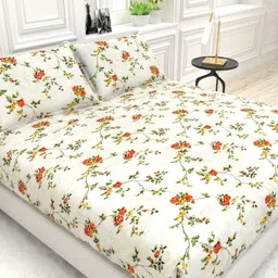 THE WHITE MOSS Off White Floral 220 TC Bedsheet with 2 Pillow Covers image 3
