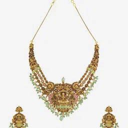 Kushal's Fashion Jewellery Gold-Plated Cubic Zirconia-Studded Antique Jewellery Set image 3