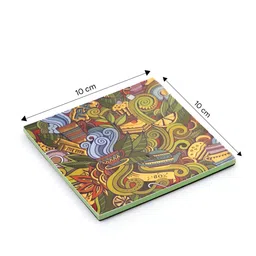 giBOX 4 Pieces Green Gold-Plated Floral Printed Square Glossy Finish Wooden Coasters image 3