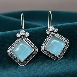 SR Collections Silver-Plated Stones Studded Oxidised Diamond Shaped Drop Earrings image 3