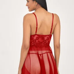 VAGHBHATT Women Self Design Front Bow Tie-Up Cup Laced  Baby Doll With Brief image 3