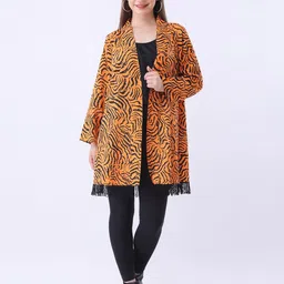 Qurvii Abstract Printed Longline Open Front Shrug-picture-17