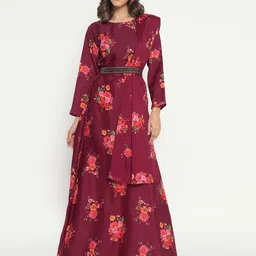 Femvy Women Floral Printed Cotton Maxi Dress With Dupatta & Belt-picture-29
