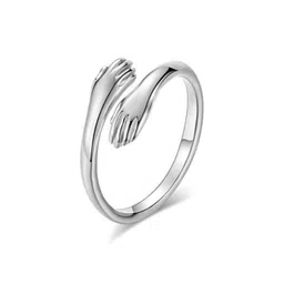 J.S ENTERPRISES Unisex Silver-Tone Stainless Steel Hugging Hands Finger Ring-image-55