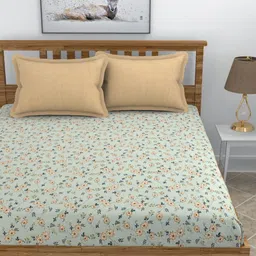 BREVARD White & Beige Printed 210 TC King Bedsheet with 2 Pillow Covers 2.7m x2.7m-image-35