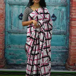 Pinkcity Trade World White & Pink Cotton Block Print Saree-picture-12