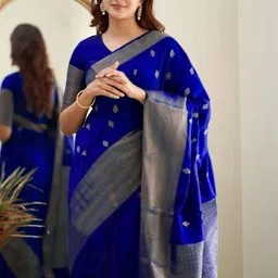 VelvetHue Woven Design Zari Silk Blend Handloom Banarasi Saree image 3