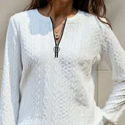 StyleCast Women Round Neck Self Designed Pullover Sweatshirt image 2