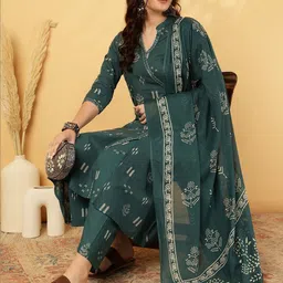 Anouk Mirage Women Ethnic Motifs Printed Angrakha Pure Cotton Kurta with Palazzos & With Dupatta-picture-35