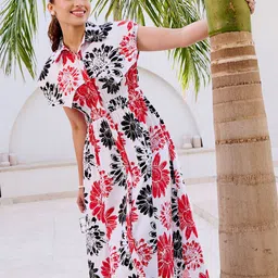 HOUSE OF FETT Camden Retro Women Floral Print Shirt Collar Fit & Flare Midi Dress-picture-18