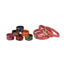 SOMIL Set Of 28 Artificial Stones Studded & Beaded Glass Bangles-image-69