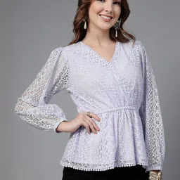 Style Quotient Puff Sleeve Lace Peplum Top-image-17