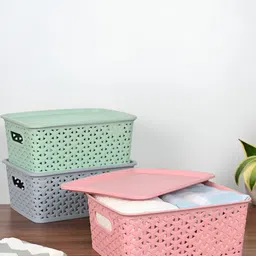 eha Pink & Green 3 Pieces Water Resistant Baskets-picture-34