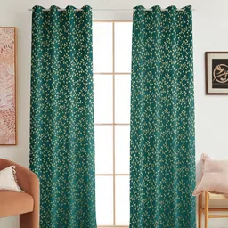 Galaxy Home Decor Green & Gold Toned 2 Pieces Floral Printed Room Darkening Window Curtain-picture-30