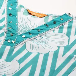 Indo Era Women Floral Printed Regular Sequinned Pure Cotton Kurta with Trousers image 5