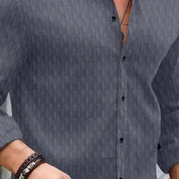 Deelmo Men Graphic Printed Mandarin Collar Cotton Casual Shirt image 2