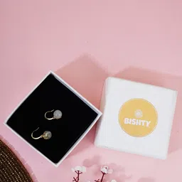 Bishty Fashion Stainless Steel Gold-Plated Stones Studded & Beaded Spherical Drop Earrings-image-2