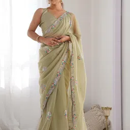 CaniBani Green Poly Georgette Sarees image 3