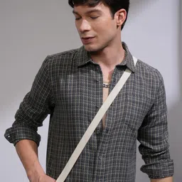 HIGHLANDER Men Slim Fit Spread Collar Checked Cotton Casual Shirt-picture-26