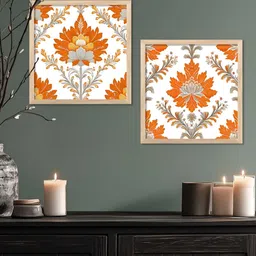 Kotart Brown & White 2 Pieces Madhubani Printed Wooden Wall Paintings image 4