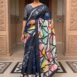 Twika Abstract Printed Saree with Blouse Piece image 4