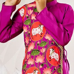 VASTRAMAY Boys Animal Printed Mandarin Collar Angrakha Kurta With Dhoti Pants image 2