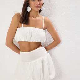 Trendyol Pure Cotton Shoulder Strap Neck Crop Top With Skirt Co-Ords-picture-28