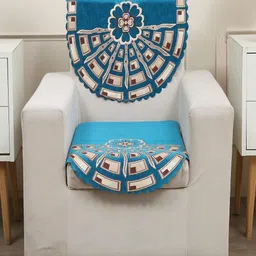 Fashion Throw Turquoise Blue & Brown Printed Jacquard 2 Piece Sofa Cover-image-26