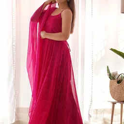 Rangpur Bandhani Printed Georgette Fit and Flare Georgette Ethnic Dress with Dupatta image 5