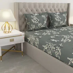Raymond Home Grey & White Printed 100 TC Queen Bedsheet Set-2.25 m x 2.50 m image 3