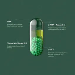 Varalife VaraSpan NAD+ Boosting Supplement NMN 250mg per serving, Vitamin K2, Vitamin D3, Resveratrol, Veg DHA for Improved Muscle Strength & Energy, Neurological Function, Heart Health - 30 capsules image 2