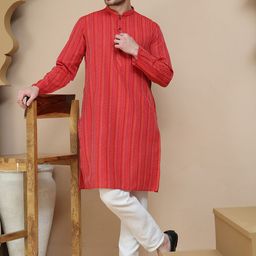 Anouk Rustic Geometric Woven Design Mandarin Collar Straight Kurta With Pyjamas-picture-36