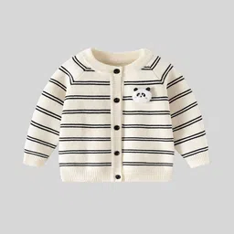 LULU & SKY Boys Striped Pure Cotton Cardigan with Panda Applique Detail-picture-25