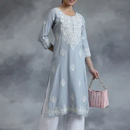 Libas Ethnic Motifs Embroidered Thread Work Straight Kurta image 5