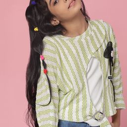V-Mart Girls Vertical Stripes Striped Round Neck Cotton Top-picture-11