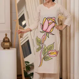 Sangria Floral Printed Pure Cotton Straight Kurta & Palazzos image 5